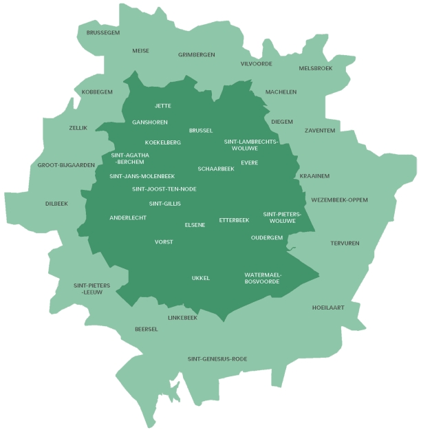 Kaart van Brussel en omliggende gemeenten